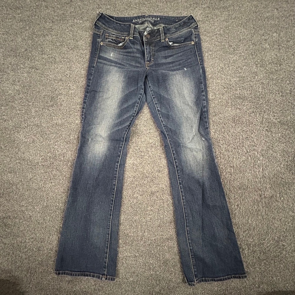 American Eagle Jeans Womens Size 10 Dark Wash Kick Boot Stretch Denim Distressed